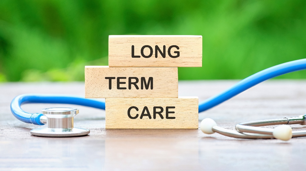 long-term care text on wooden blocks
